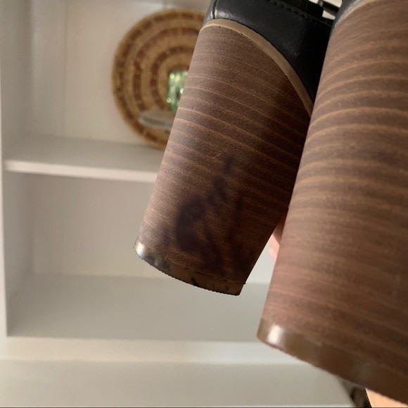 Dolce Vita Black Faux Leather Almond Toe Block Heel Ankle Buckle Mules - Picture 6 of 10